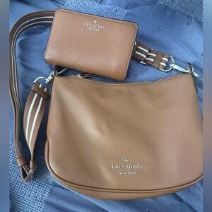 Kate Spade Brown Shoulder Bag with Striped Strap and wallet
